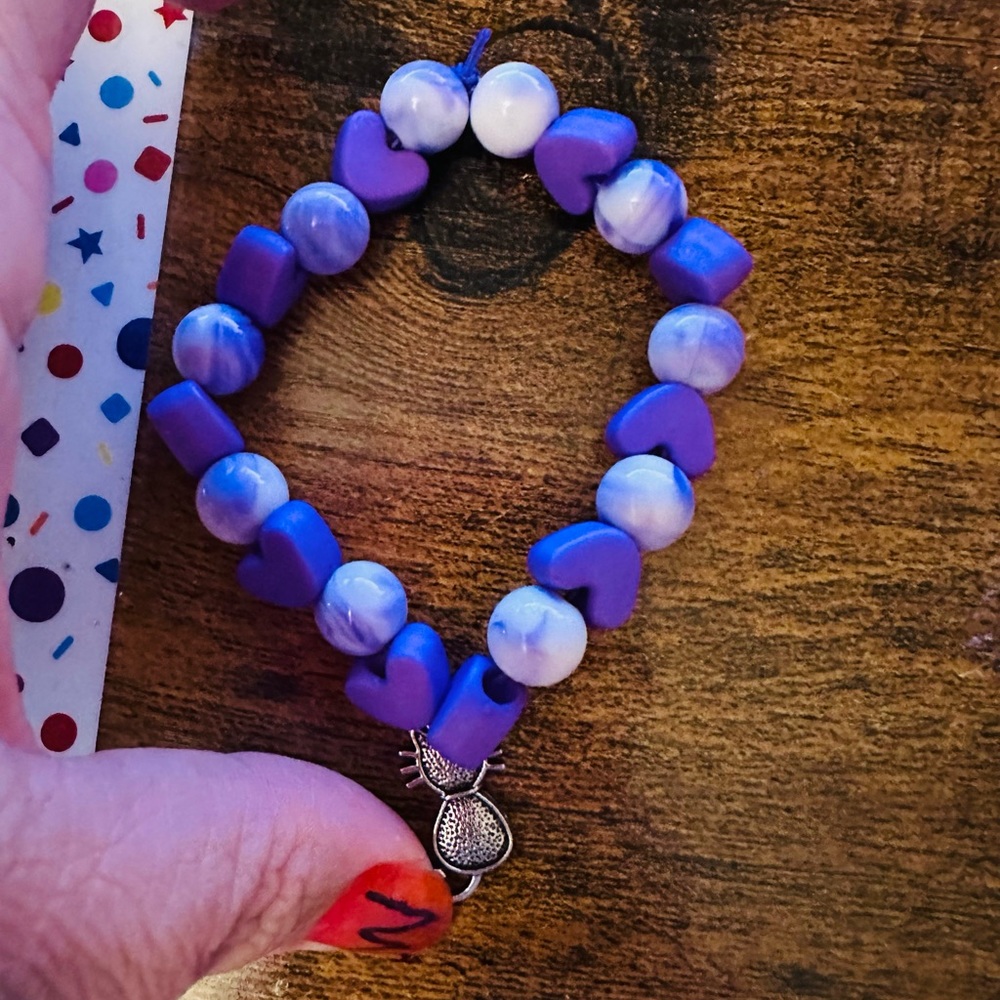 Purple Bracelet with Cat Charm